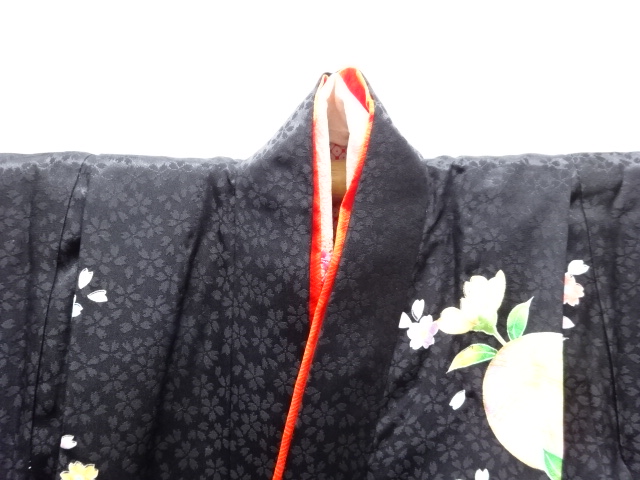  八重桜に毬模様刺繍子供着物・長襦袢セット(重ね衿付き)